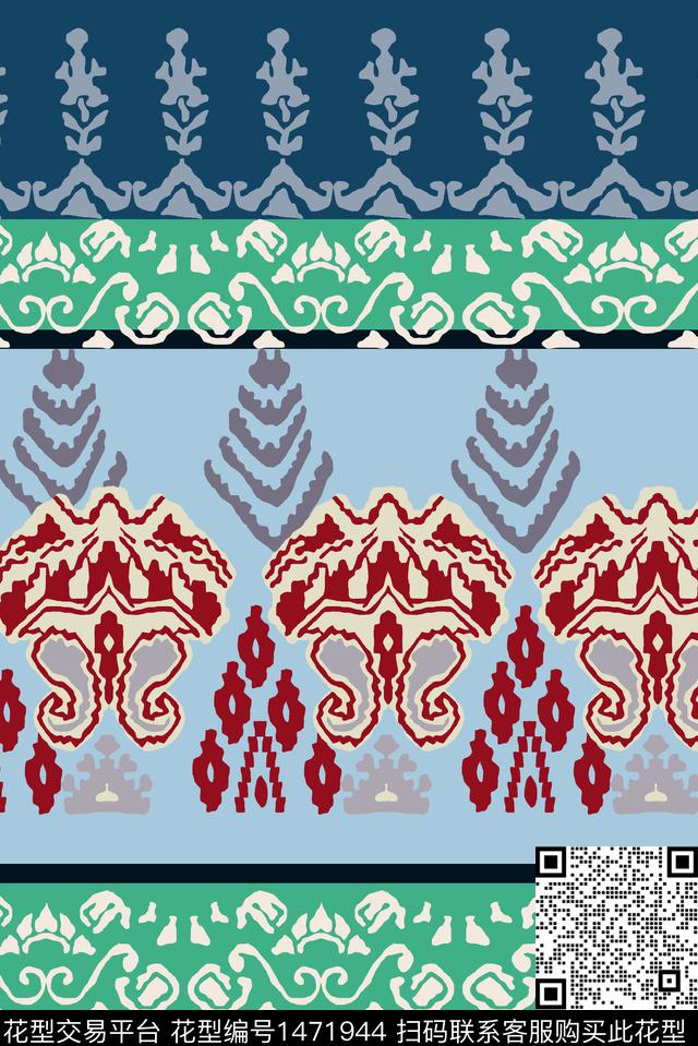 条纹花卉裙数码印花华亿平台下载（图片编号: 1471944） - 瓦栏（Walan）