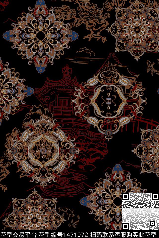 民族风香云纱中国风数码印花华亿平台下载（图片编号: 1471972） - 瓦栏（Walan）