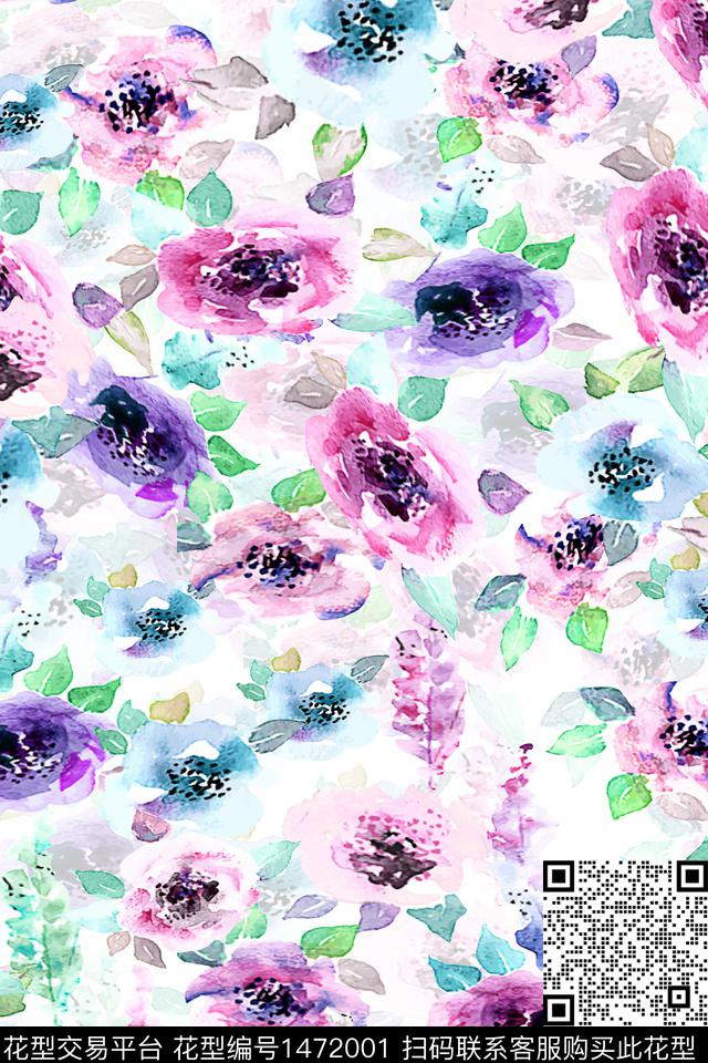 花卉真丝小碎花数码印花华亿平台下载（图片编号: 1472001） - 瓦栏（Walan）