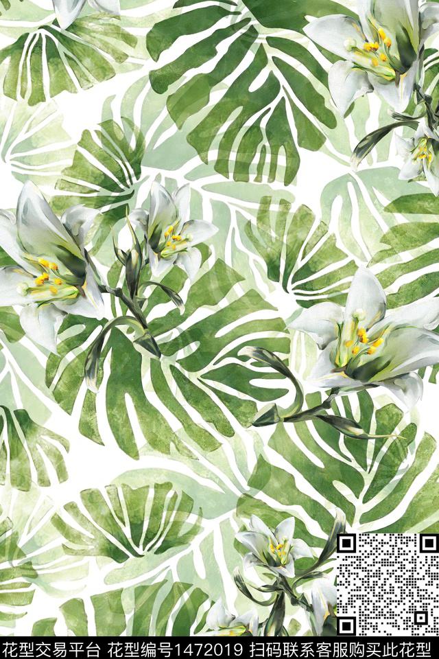 绿植树叶花卉大牌风数码印花华亿平台下载（图片编号: 1472019） - 瓦栏（Walan）