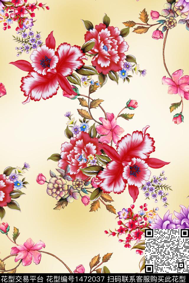 香云纱月季花中国风花卉数码印花华亿平台下载（图片编号: 1472037） - 瓦栏（Walan）