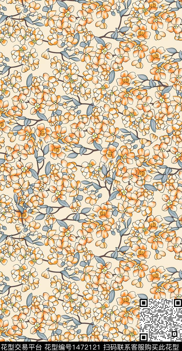 女装清爽底花卉花卉数码印花华亿平台下载（图片编号: 1472121） - 瓦栏（Walan）