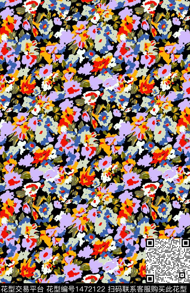 几何女装清爽底花卉数码印花华亿平台下载（图片编号: 1472122） - 瓦栏（Walan）
