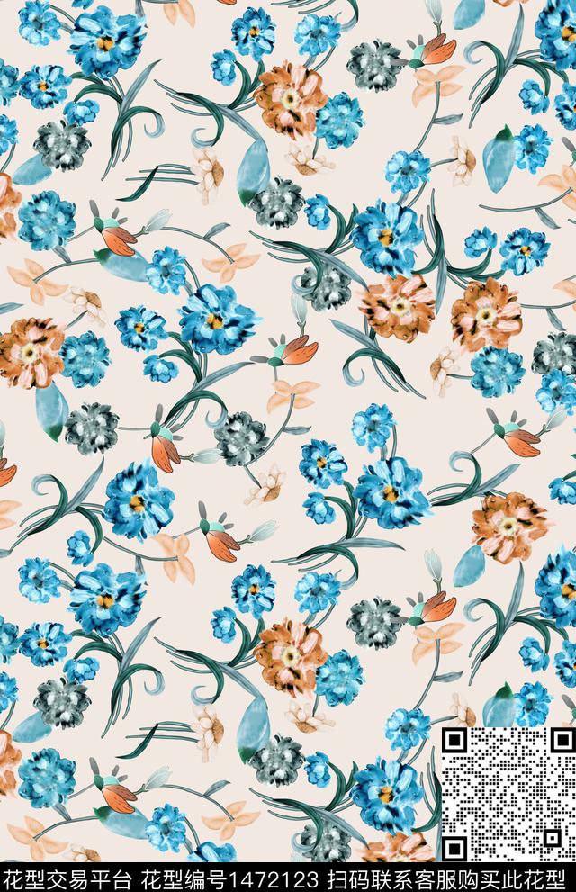 女装清爽底花卉花卉数码印花华亿平台下载（图片编号: 1472123） - 瓦栏（Walan）