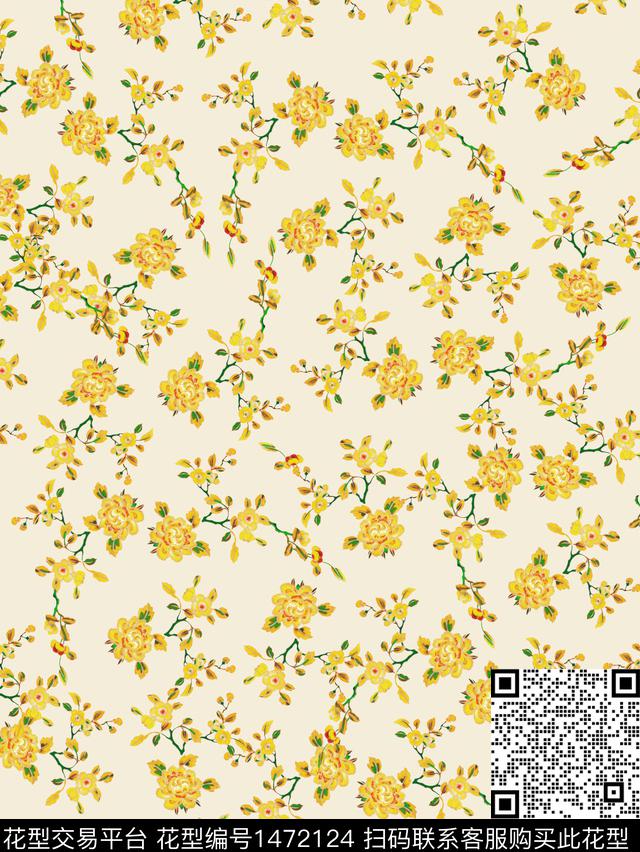女装清爽底花卉花卉数码印花华亿平台下载（图片编号: 1472124） - 瓦栏（Walan）