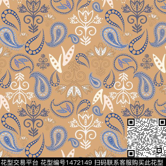 民族风花卉佩斯力传统印花华亿平台下载（图片编号: 1472149） - 瓦栏（Walan）