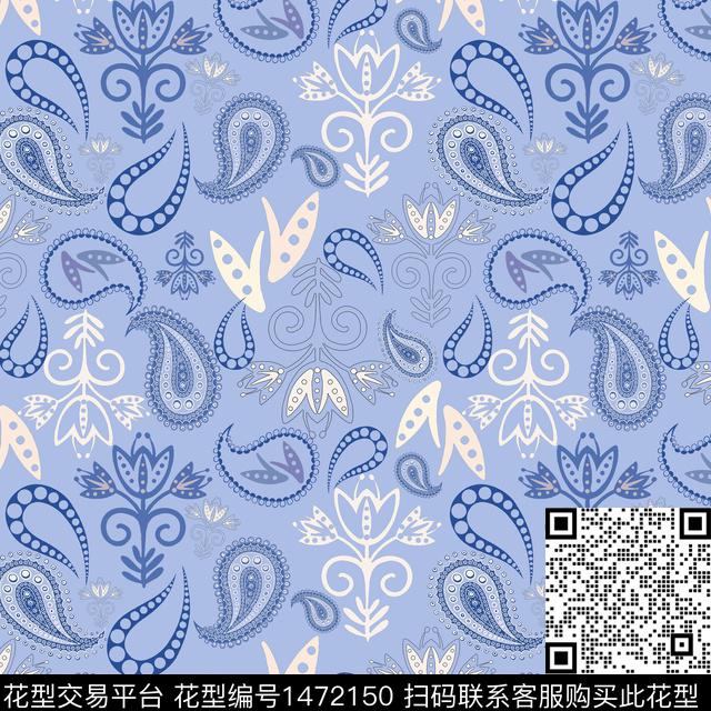 民族风花卉佩斯力传统印花华亿平台下载（图片编号: 1472150） - 瓦栏（Walan）