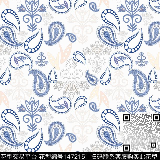 民族风花卉佩斯力传统印花华亿平台下载（图片编号: 1472151） - 瓦栏（Walan）