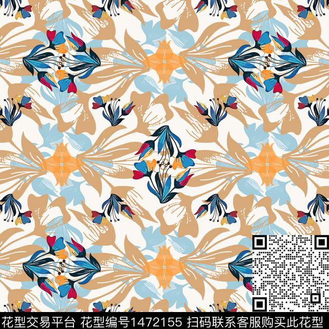 民族风花卉风格化花卉传统印花华亿平台下载（图片编号: 1472155） - 瓦栏（Walan）
