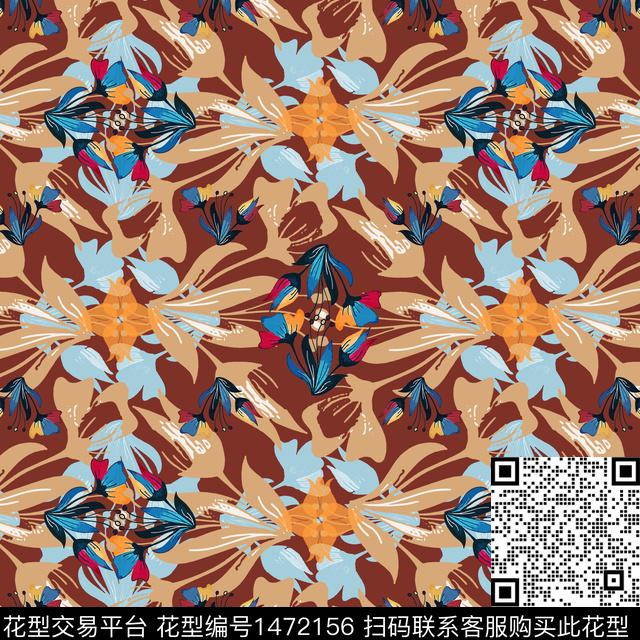 民族风花卉风格化花卉传统印花华亿平台下载（图片编号: 1472156） - 瓦栏（Walan）