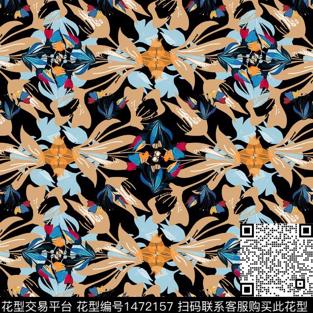 民族风花卉风格化花卉传统印花华亿平台下载（图片编号: 1472157） - 瓦栏（Walan）