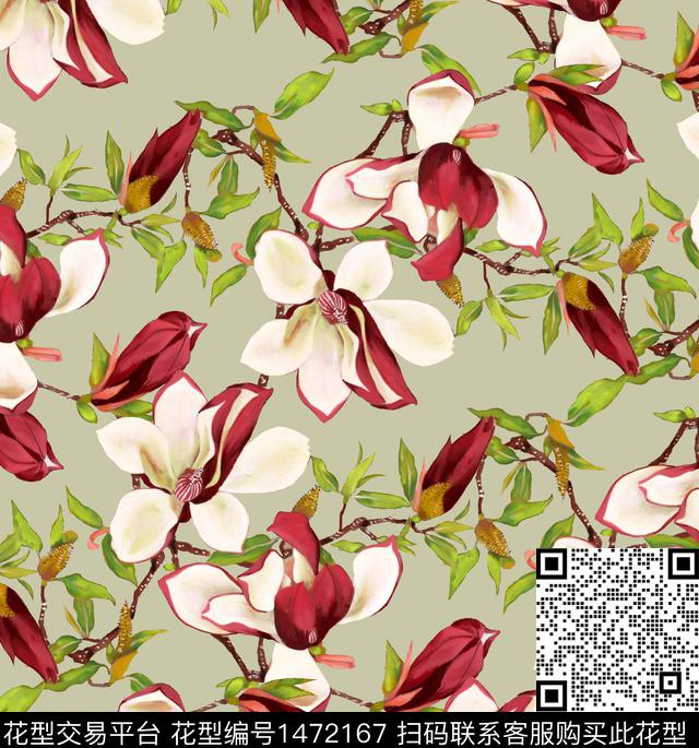 桃花牡丹玉兰花数码印花华亿平台下载（图片编号: 1472167） - 瓦栏（Walan）