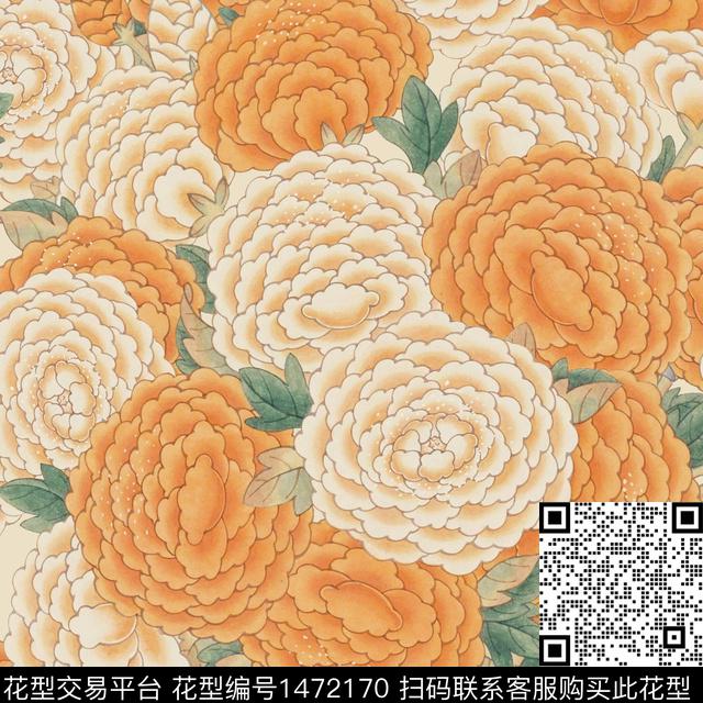 桃花牡丹玉兰花数码印花华亿平台下载（图片编号: 1472170） - 瓦栏（Walan）