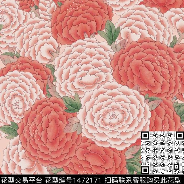 桃花牡丹玉兰花数码印花华亿平台下载（图片编号: 1472171） - 瓦栏（Walan）