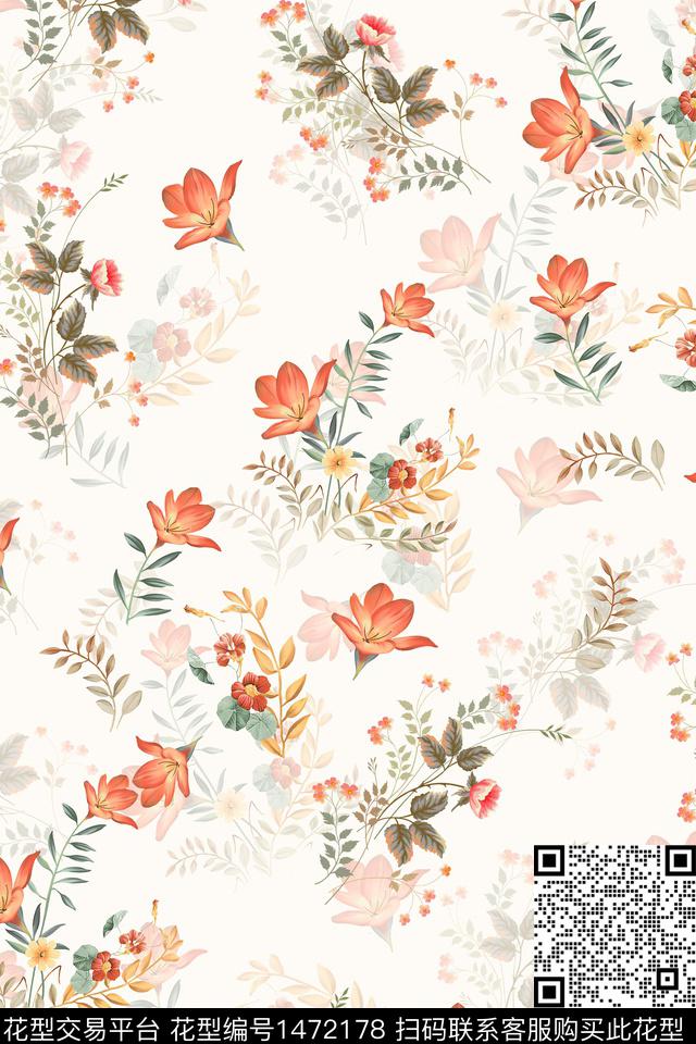 花卉真丝小碎花数码印花华亿平台下载（图片编号: 1472178） - 瓦栏（Walan）
