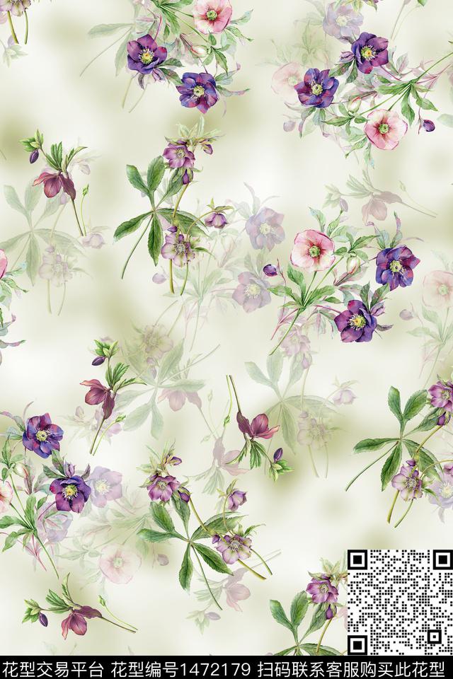 花卉真丝小碎花数码印花华亿平台下载（图片编号: 1472179） - 瓦栏（Walan）