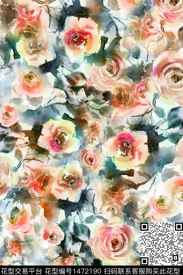 水彩年轻女性大牌风数码印花华亿平台下载（图片编号: 1472190） - 瓦栏（Walan）