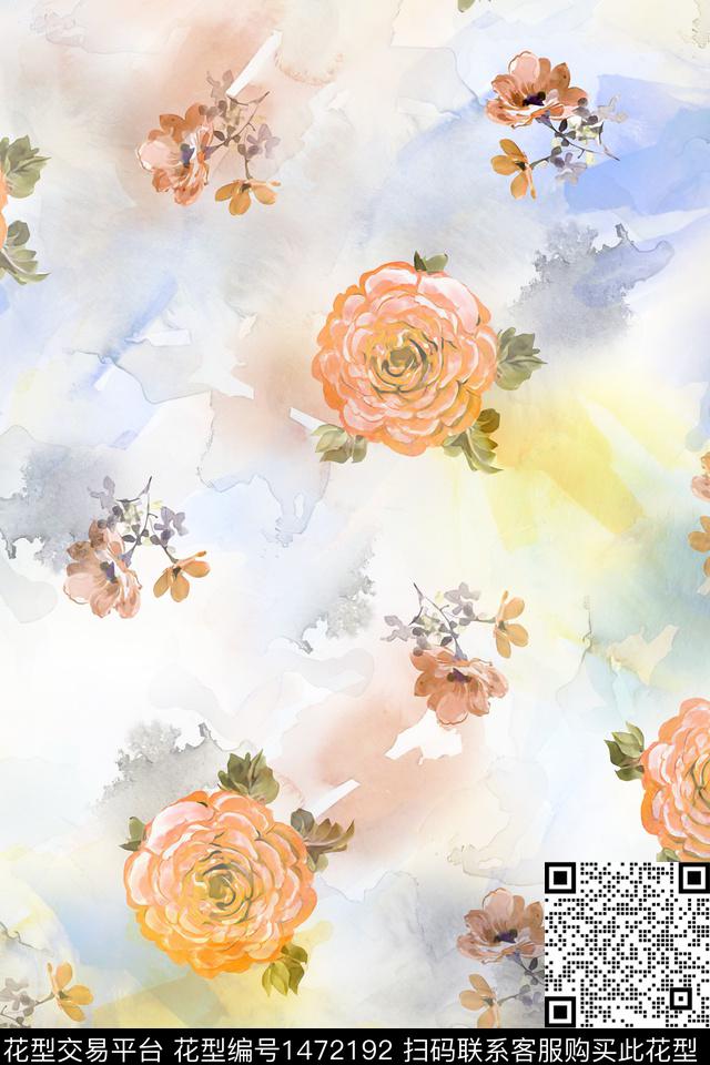 肌理水彩年轻女性数码印花华亿平台下载（图片编号: 1472192） - 瓦栏（Walan）