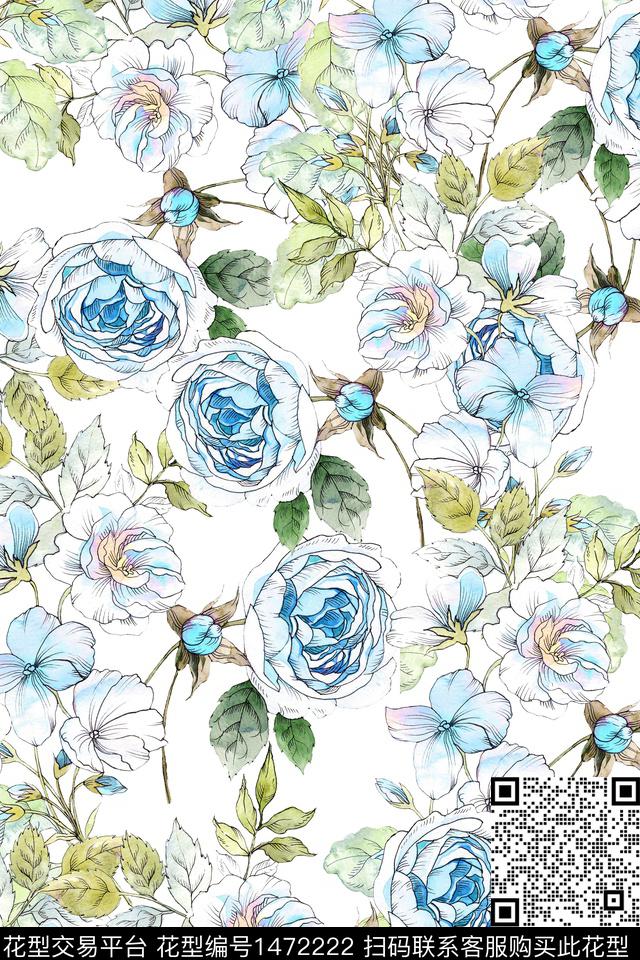 花卉大牌风小清新数码印花华亿平台下载（图片编号: 1472222） - 瓦栏（Walan）