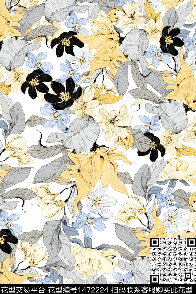 花卉大牌风小清新数码印花华亿平台下载（图片编号: 1472224） - 瓦栏（Walan）