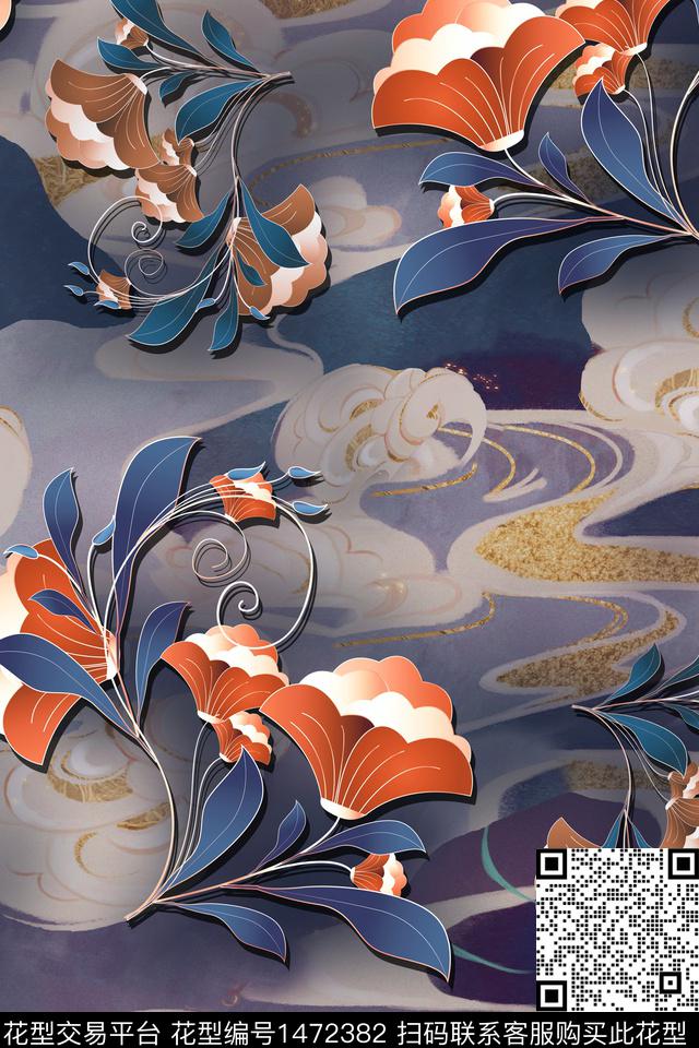 中国风香云纱复古旗袍华亿平台数码印花华亿平台下载（图片编号: 1472382） - 瓦栏（Walan）