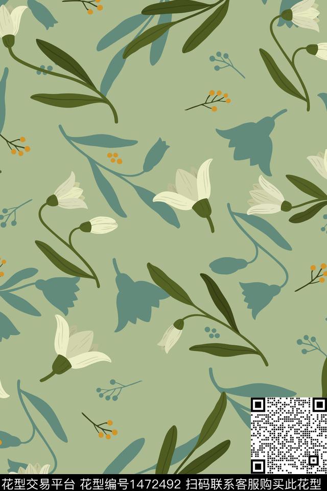 绿植树叶复古花卉数码印花华亿平台下载（图片编号: 1472492） - 瓦栏（Walan）