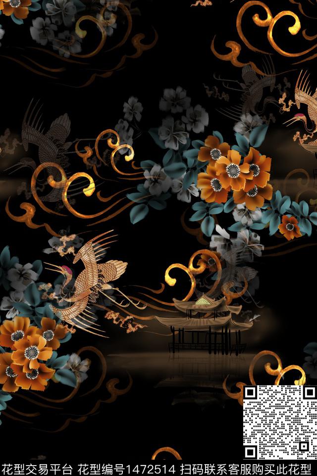 水彩绿植树叶传统纹样数码印花华亿平台下载（图片编号: 1472514） - 瓦栏（Walan）