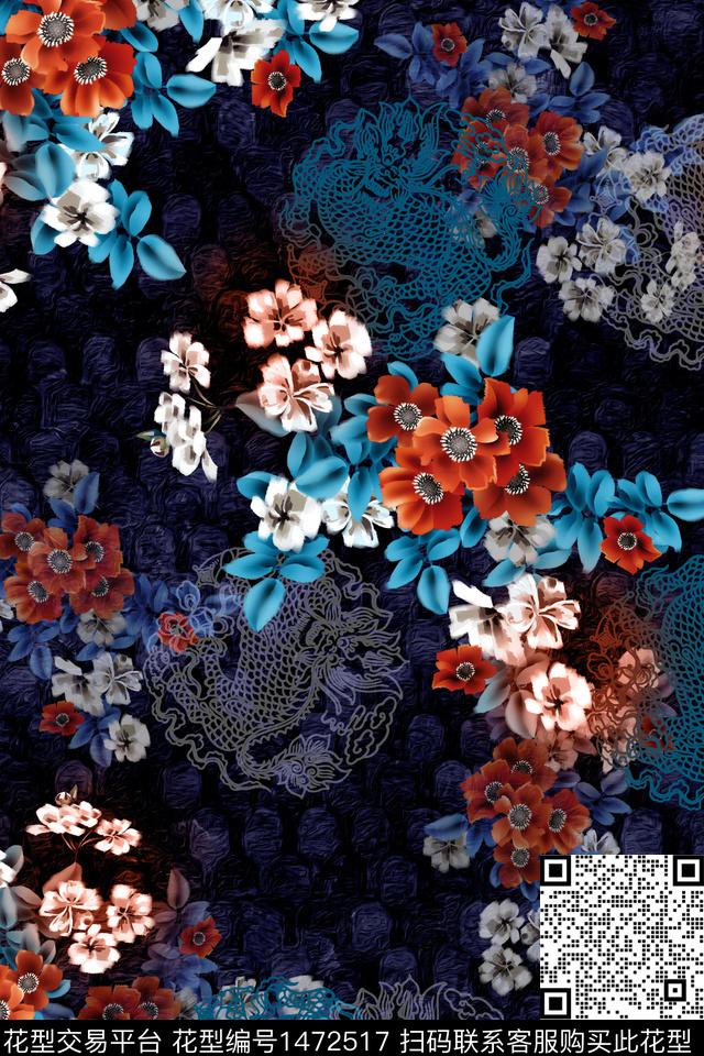 水彩绿植树叶传统纹样数码印花华亿平台下载（图片编号: 1472517） - 瓦栏（Walan）