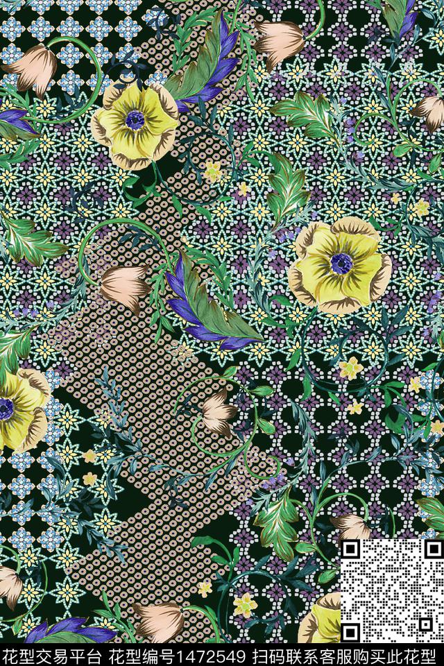 民族风花卉真丝数码印花华亿平台下载（图片编号: 1472549） - 瓦栏（Walan）