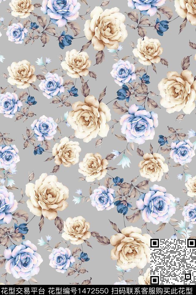 花卉大牌风小清新数码印花华亿平台下载（图片编号: 1472550） - 瓦栏（Walan）