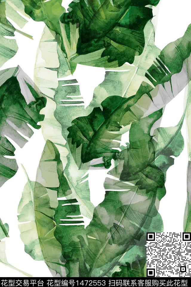 绿植树叶大牌风小清新数码印花华亿平台下载（图片编号: 1472553） - 瓦栏（Walan）