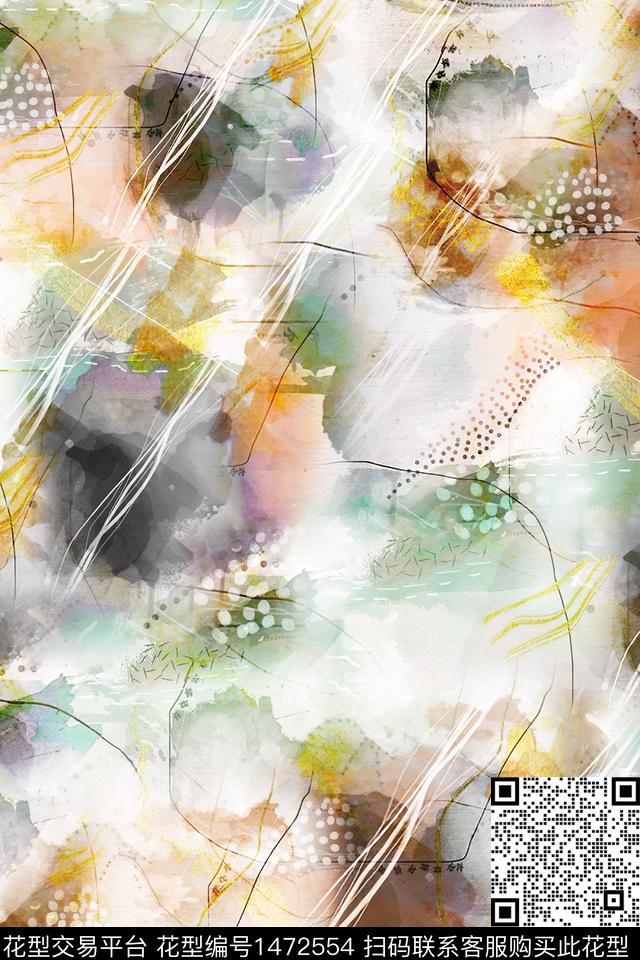 小清新抽象真丝数码印花华亿平台下载（图片编号: 1472554） - 瓦栏（Walan）
