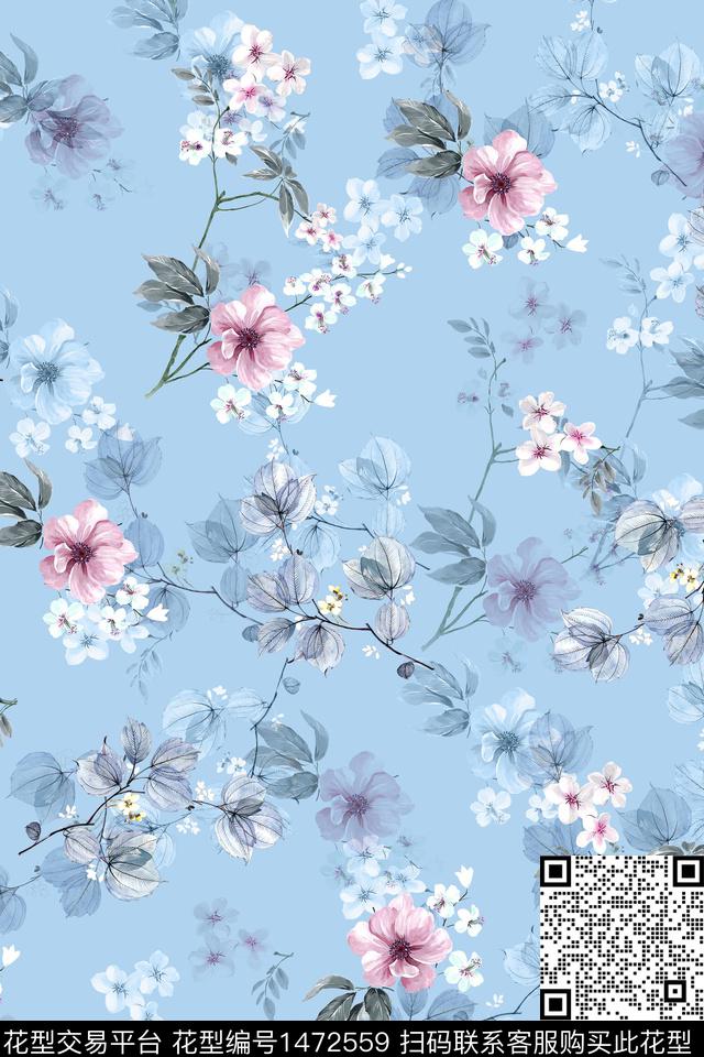 花卉真丝小碎花数码印花华亿平台下载（图片编号: 1472559） - 瓦栏（Walan）