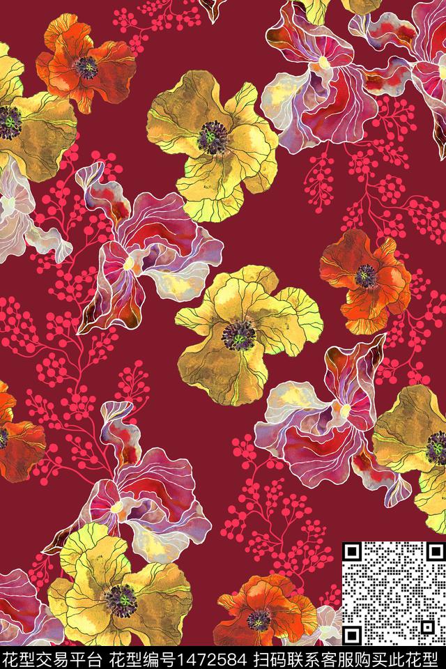 包金华亿平台花卉中老年数码印花华亿平台下载（图片编号: 1472584） - 瓦栏（Walan）