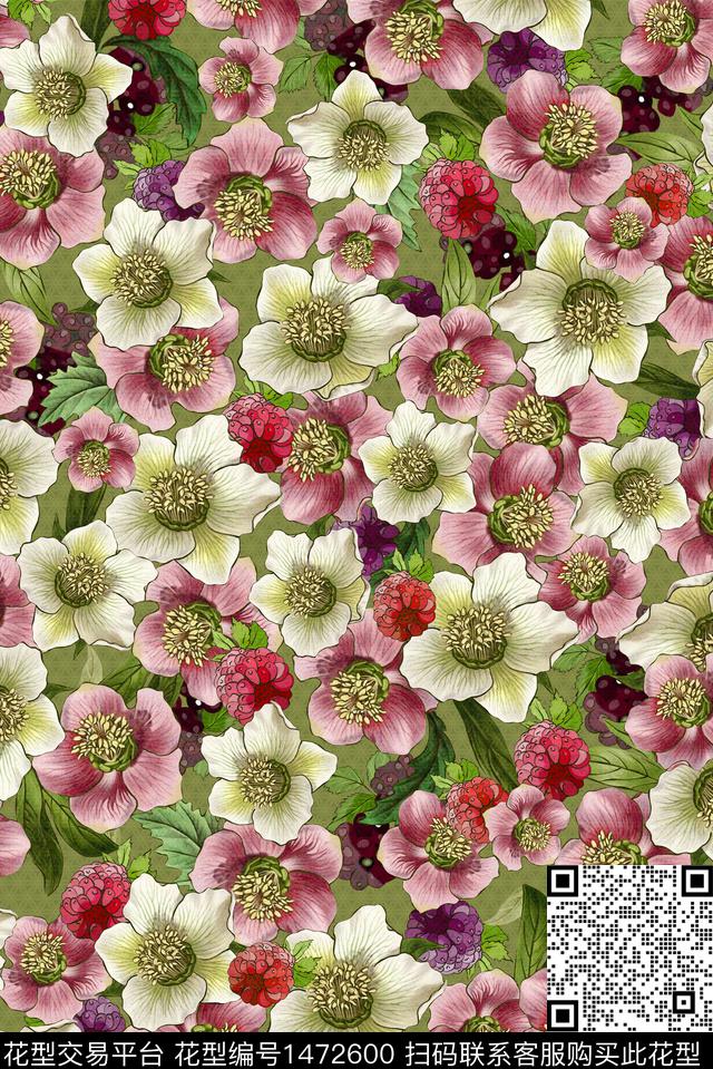 手绘花卉中老年花卉数码印花华亿平台下载（图片编号: 1472600） - 瓦栏（Walan）