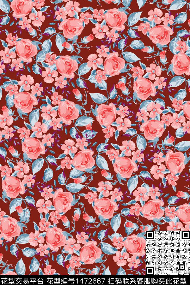 女装大牌风小碎花数码印花华亿平台下载（图片编号: 1472667） - 瓦栏（Walan）