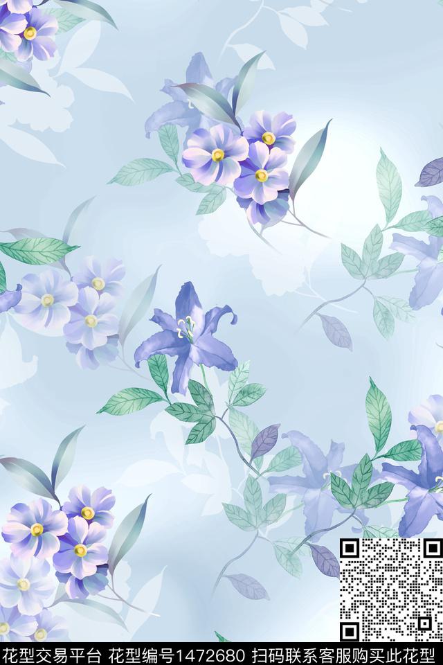 花卉真丝小碎花数码印花华亿平台下载（图片编号: 1472680） - 瓦栏（Walan）