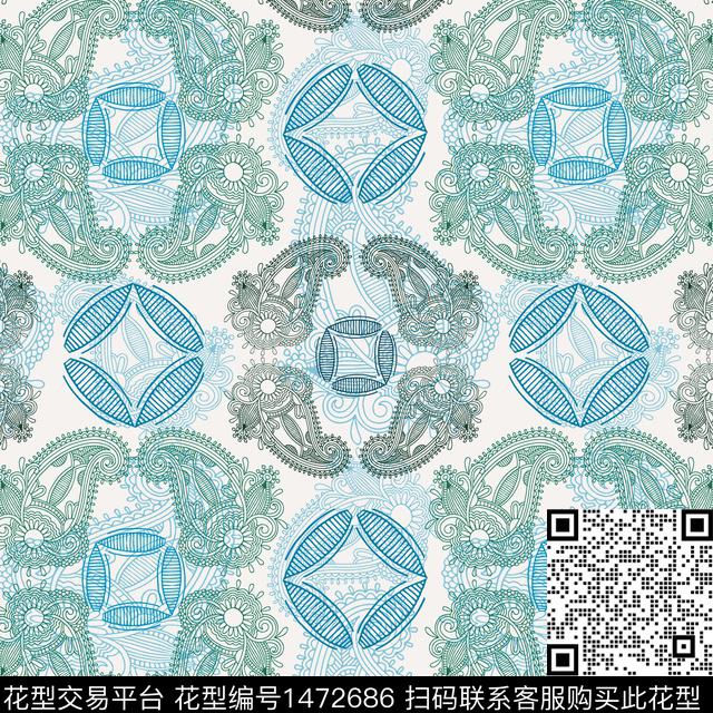 几何佩斯利民族风传统印花华亿平台下载（图片编号: 1472686） - 瓦栏（Walan）