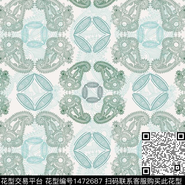 几何佩斯利民族风传统印花华亿平台下载（图片编号: 1472687） - 瓦栏（Walan）