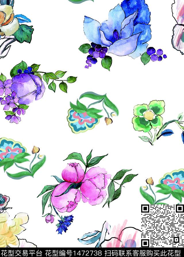 时尚花卉大牌风数码印花华亿平台下载（图片编号: 1472738） - 瓦栏（Walan）
