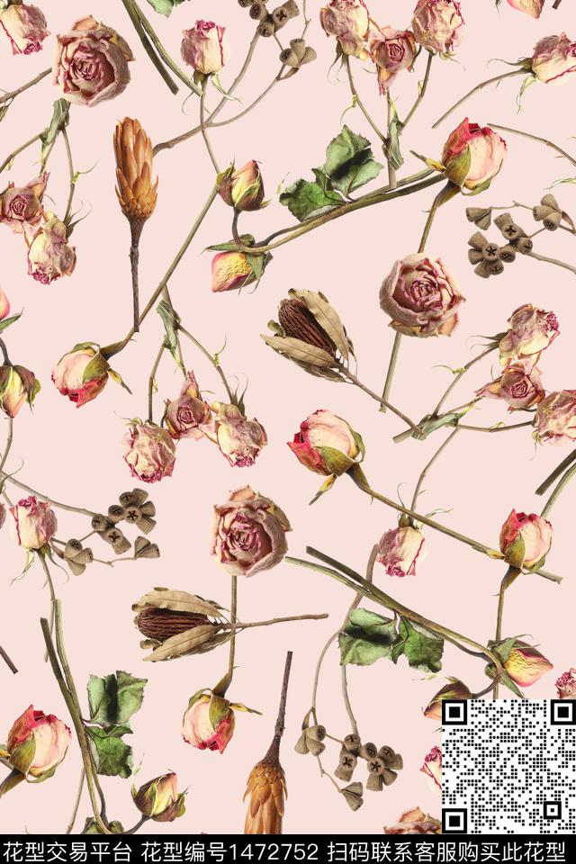 年轻女性花卉玫瑰花数码印花华亿平台下载（图片编号: 1472752） - 瓦栏（Walan）