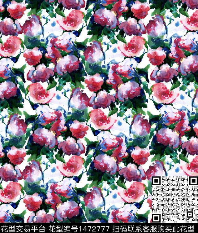 小碎花手绘花卉蜡笔画数码印花华亿平台下载（图片编号: 1472777） - 瓦栏（Walan）