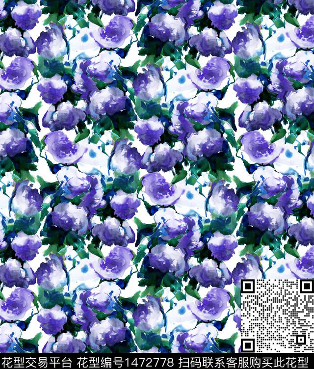小碎花手绘花卉蜡笔画数码印花华亿平台下载（图片编号: 1472778） - 瓦栏（Walan）