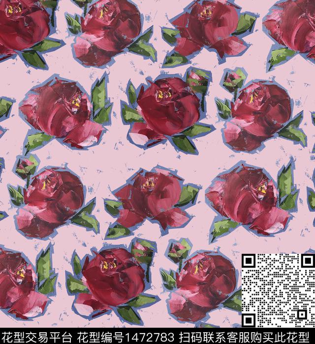 小碎花手绘花卉蜡笔画数码印花华亿平台下载（图片编号: 1472783） - 瓦栏（Walan）