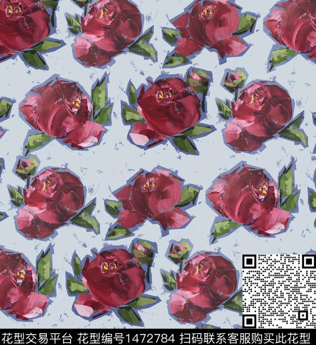 小碎花手绘花卉蜡笔画数码印花华亿平台下载（图片编号: 1472784） - 瓦栏（Walan）