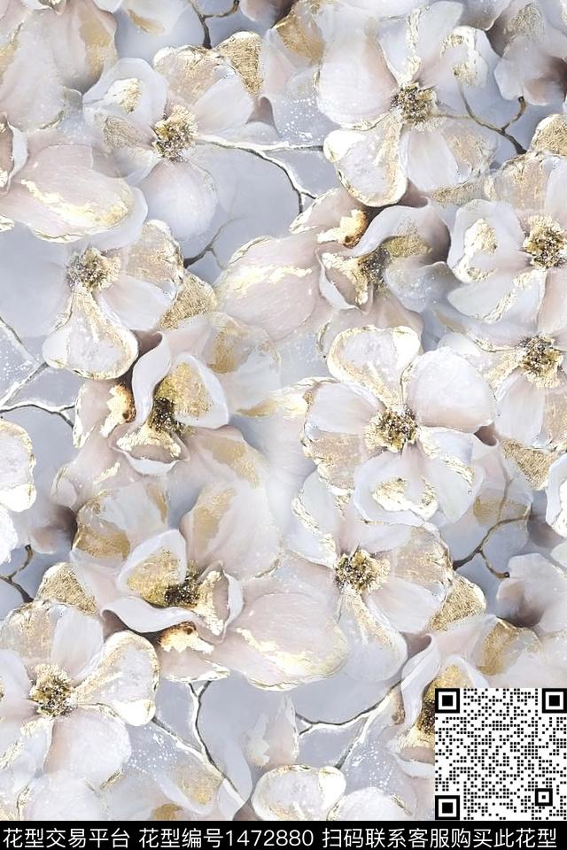 时尚花卉真丝数码印花华亿平台下载（图片编号: 1472880） - 瓦栏（Walan）