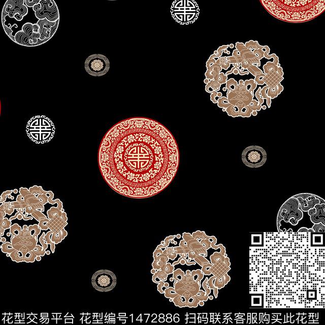 唐装复古中国风数码印花华亿平台下载（图片编号: 1472886） - 瓦栏（Walan）
