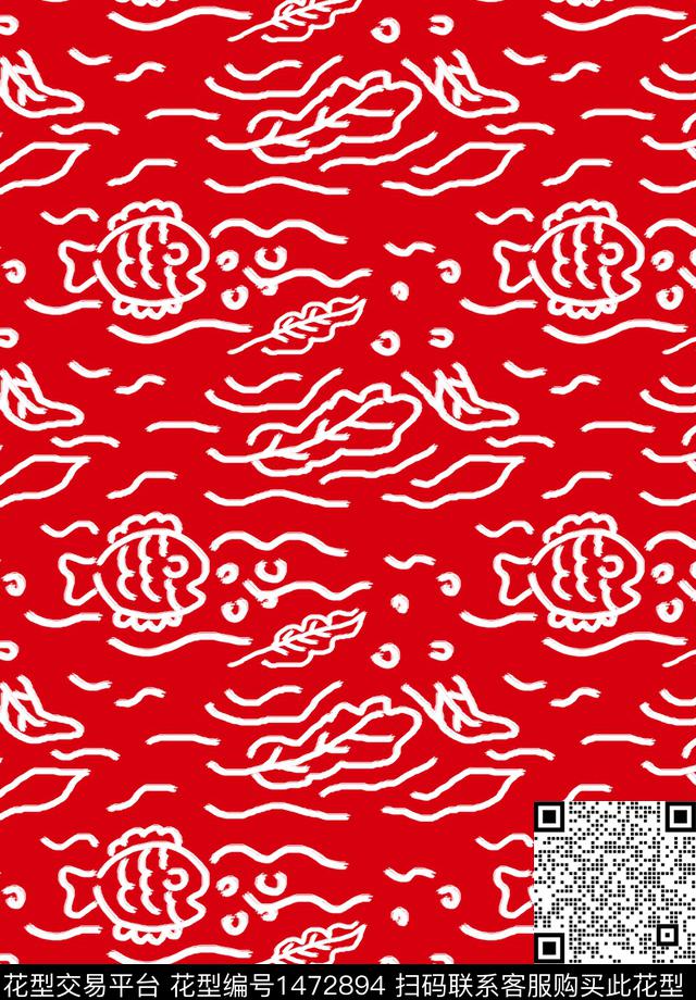 涂鸦几何植物传统印花华亿平台下载（图片编号: 1472894） - 瓦栏（Walan）