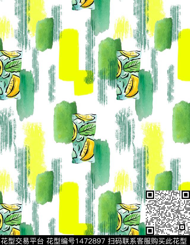 涂鸦水果条纹数码印花华亿平台下载（图片编号: 1472897） - 瓦栏（Walan）