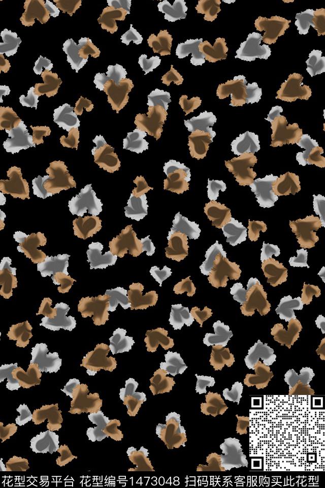 黑底花卉爱心豹纹数码印花华亿平台下载（图片编号: 1473048） - 瓦栏（Walan）